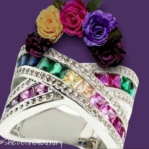 Beautiful criss cross multicolor wedding band fashion ring Sizes 7,9,10